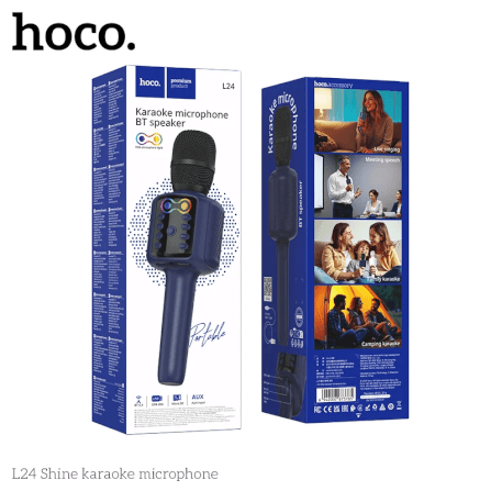 ไมโครโฟนคาราโอเกะ HOCO L24 สีน้ำเงิน พร้อมลำโพงในตัว บลูทูธ 5.4, ไฟ RGB, เล่นไฟล์ผ่าน USB/TF/AUX_7