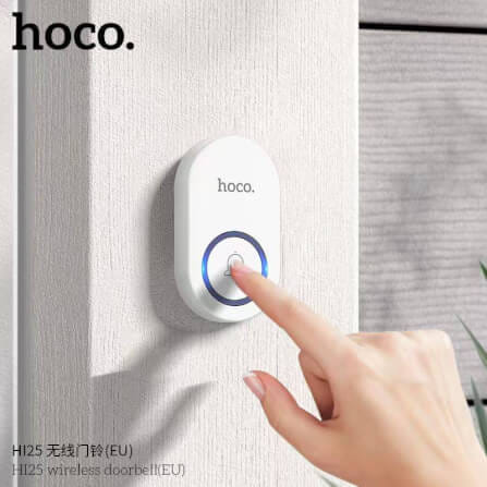 กริ่งไร้สาย HOCO HI25 แบตเตอรี่ 6 เดือน ระยะ 150 เมตร 60 ริงโทน ออดประตู กริ่งประตู สีขาว_7