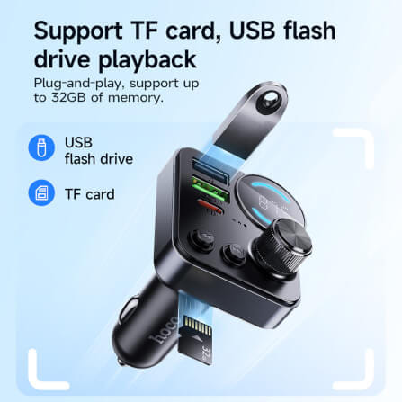 บลูทูธรถยนต์ + หัวชาร์จในรถ 2IN1 HOCO E86 ชาร์จเร็ว PD 30W + QC 3.0 รองรับแฟลชไดรฟ์ TF CARD สีดำ_7
