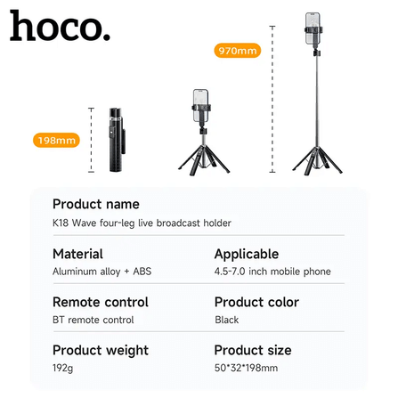 ขาตั้งมือถือ HOCO K18 ฐาน 4 ขา หมุนได้ 360° ยืดสูงสุด 0.97 เมตร_8