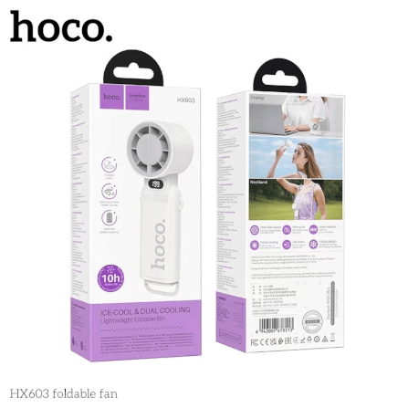 พัดลมพกพา HOCO HX603 สีขาว ปรับแรงลม 199 ระดับ พับได้ 90° แบตเตอรี่ 10 ชม._8