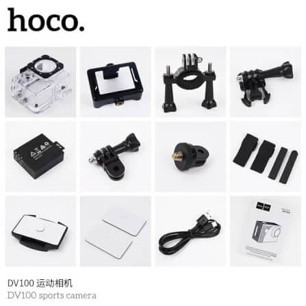 กล้องแอคชั่น HOCO DV100 สีดำ กันน้ำลึก 30 เมตร เลนส์ 150 องศา 1080P / 30FPS หน้าจอ IPS 2 นิ้ว_9