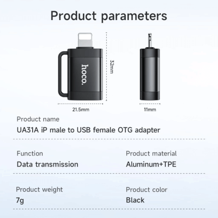 อะแดปเตอร์ LIGHTNING TO USB HOCO UA31A รองรับ OTG ความเร็ว 480MBPS สำหรับ IPHONE 6-14 & IPAD_9