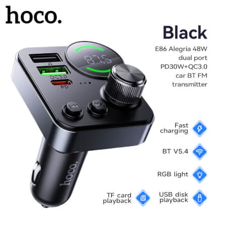บลูทูธรถยนต์ + หัวชาร์จในรถ 2IN1 HOCO E86 ชาร์จเร็ว PD 30W + QC 3.0 รองรับแฟลชไดรฟ์ TF CARD สีดำ_9