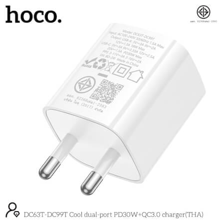 หัวชาร์จเร็ว 2 พอร์ต HOCO DC99T TYPE-C + USB รองรับชาร์จเร็ว PD 30W + QC 3.0_9