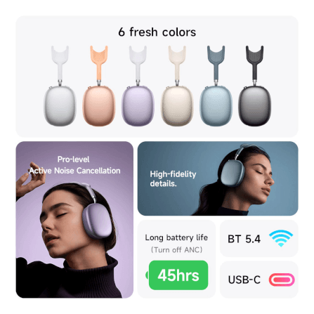 หูฟังบลูทูธ HOCO W65 PLUS สีดำ  ระบบตัดเสียงรบกวน ANC แบตเตอรี่ 45 ชม. เปลี่ยนที่ครอบหูได้ รองรับ AUX 3.5MM_9