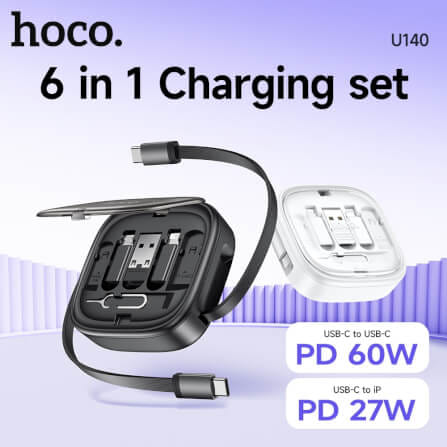 ชุดสายชาร์จเร็ว 6IN1 HOCO U140 สีดำ พร้อมกล่องเก็บ TYPE-C TO TYPE-C จ่ายไฟ 60W และหัวแปลง 3 ชนิด_12
