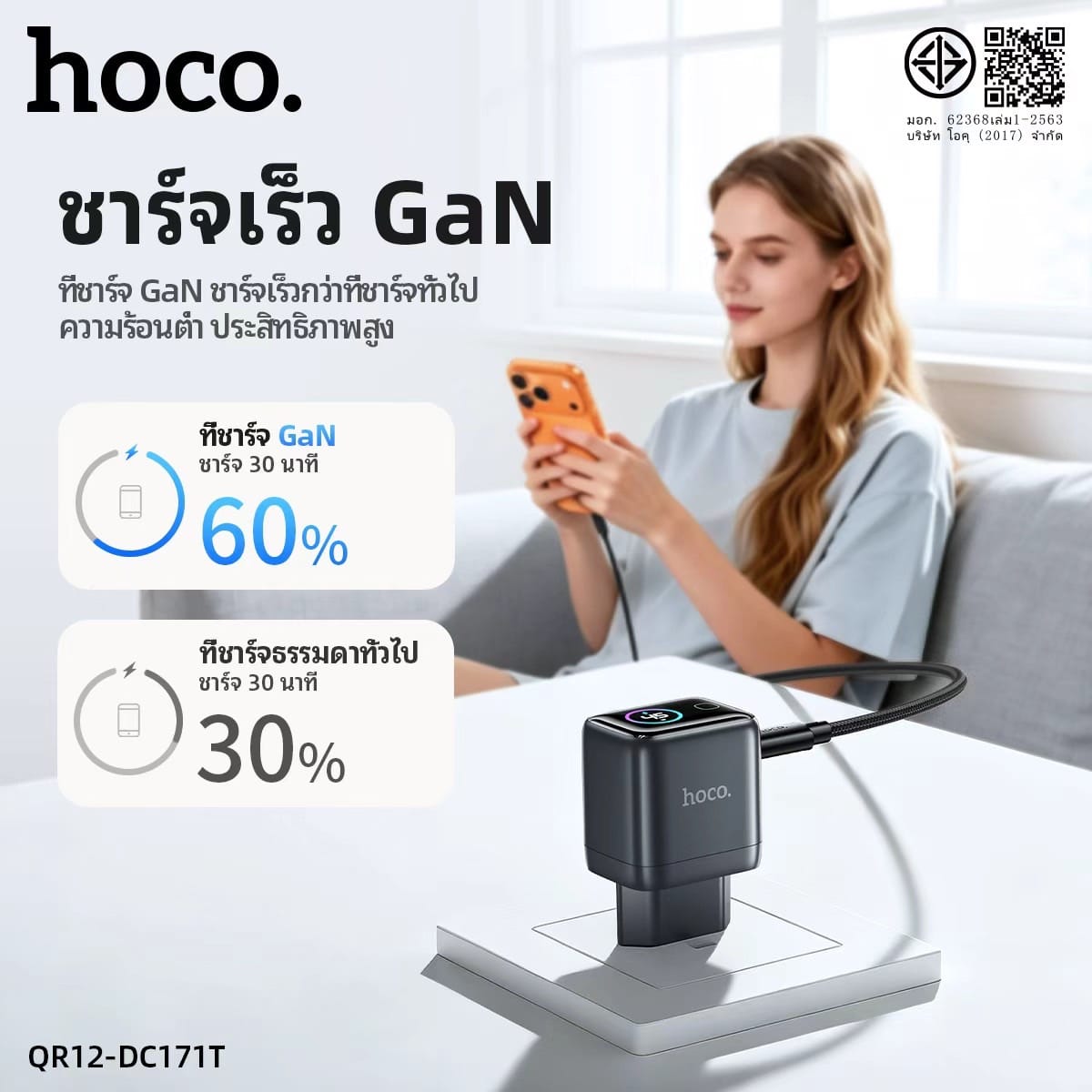 ชุดชาร์จเร็ว HOCO DC171T หัวชาร์จ GAN PD 45W พร้อมสายชาร์จ TYPE-C TO TYPE-C 1 เมตร_4