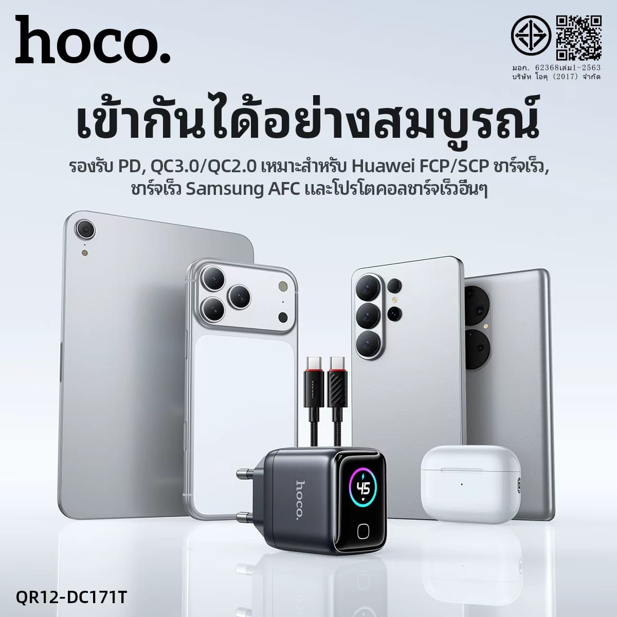 ชุดชาร์จเร็ว HOCO DC171T หัวชาร์จ GAN PD 45W พร้อมสายชาร์จ TYPE-C TO TYPE-C 1 เมตร_6