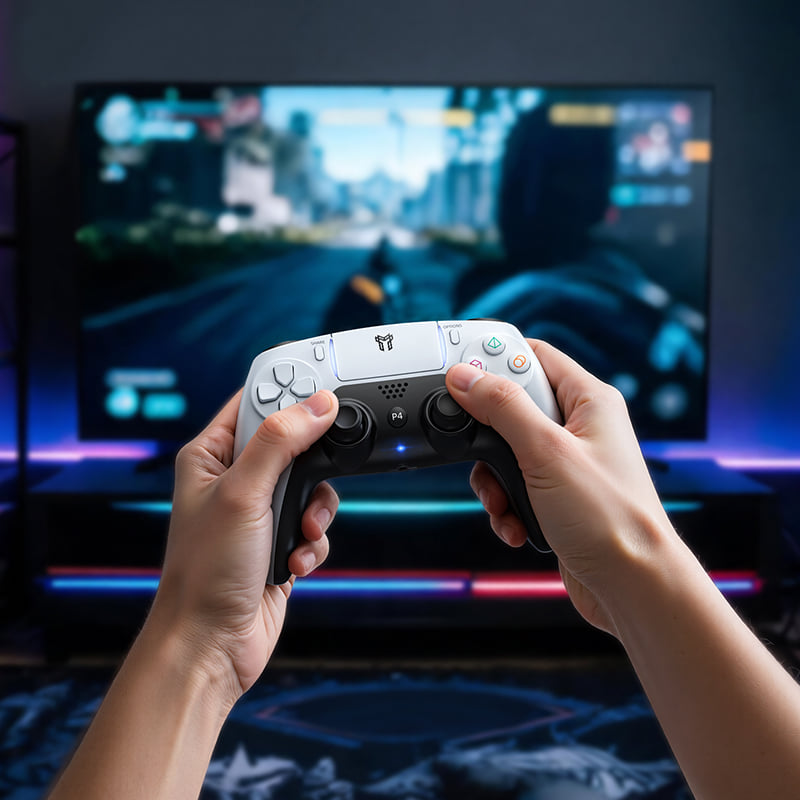 จอยเกมไร้สาย HOCO GA1 สำหรับใช้กับ PS4 รองรับระบบสั่น ระบบเสียง เ, 6-AXIS GYROSCOPE, Bชื่อมต่อหูฟังได้ สีขาว_6