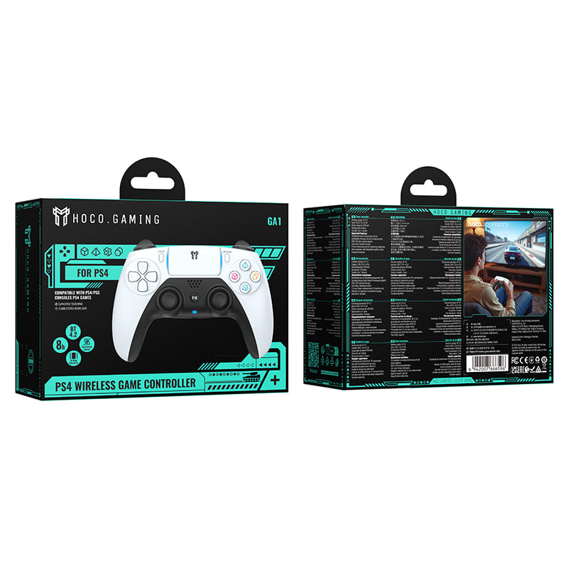 จอยเกมไร้สาย HOCO GA1 สำหรับใช้กับ PS4 รองรับระบบสั่น ระบบเสียง เ, 6-AXIS GYROSCOPE, Bชื่อมต่อหูฟังได้ สีขาว_8
