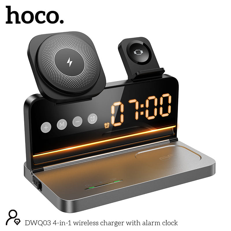 แท่นชาร์จไร้สาย 4IN1 พร้อมนาฬิกาตั้งโต๊ะ HOCO DWQ03_9