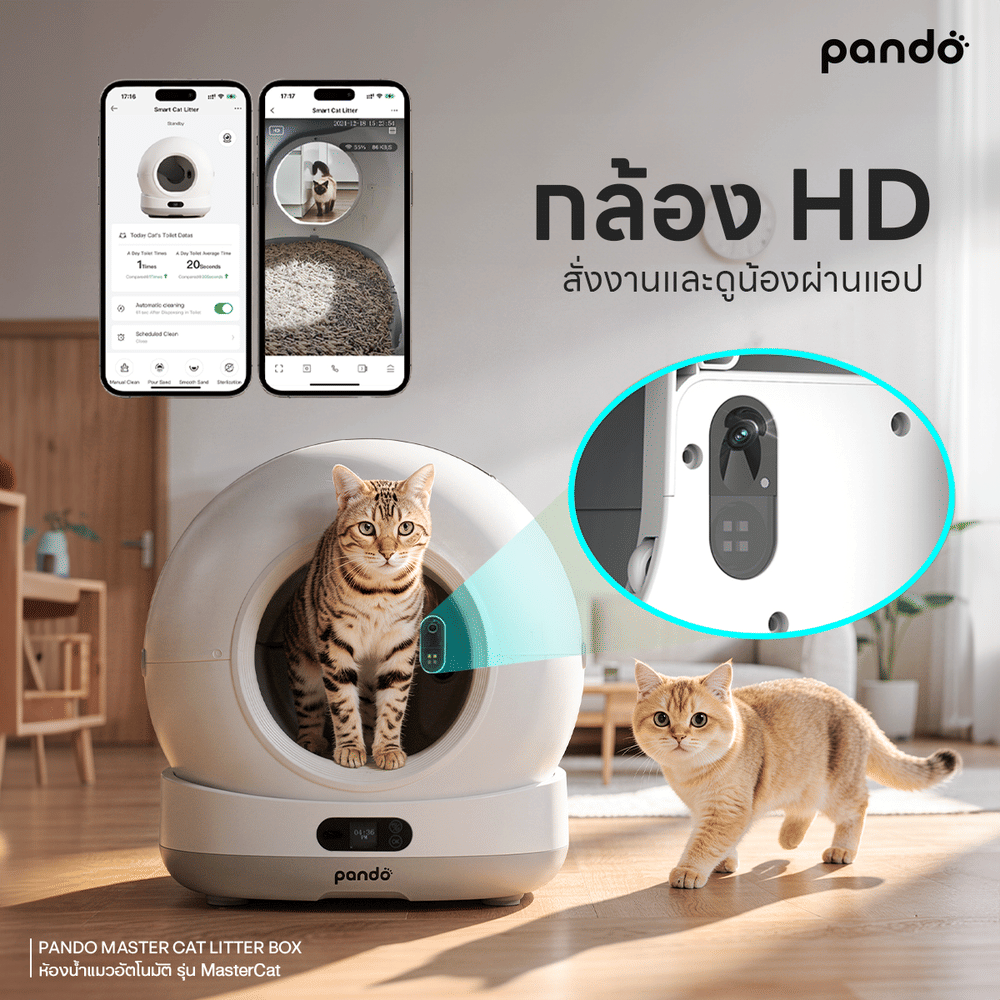 ห้องน้ำแมวอัตโนมัติ PANDO รุ่น MASTERCAT พร้อมกล้อง HD สีเทา