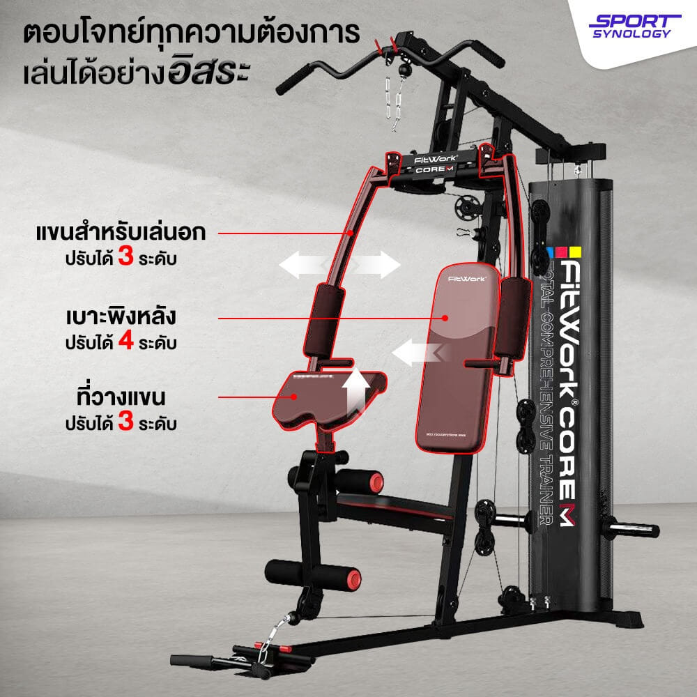 เครื่องออกกำลังกายโฮมยิม SPORTSYNOLOGY COREM + แผ่นน้ำหนัก 50 KG รองรับการเล่นได้ทุกส่วน ประหยัดพื้นที่_3