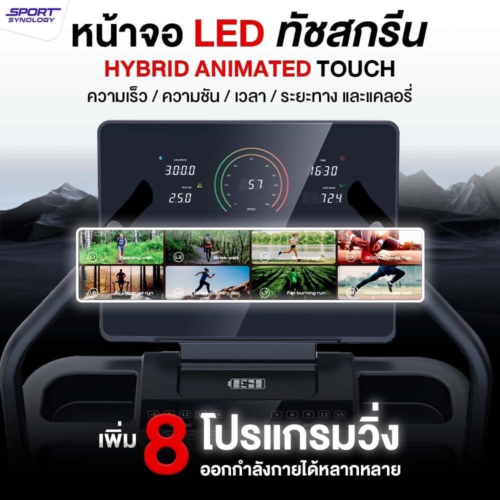 ลู่วิ่งไฟฟ้า SPORTSYNOLOGY รุ่น TREK ชันสูงสุด 48 ระดับและปรับลาดต่ำได้ -6 ระดับ