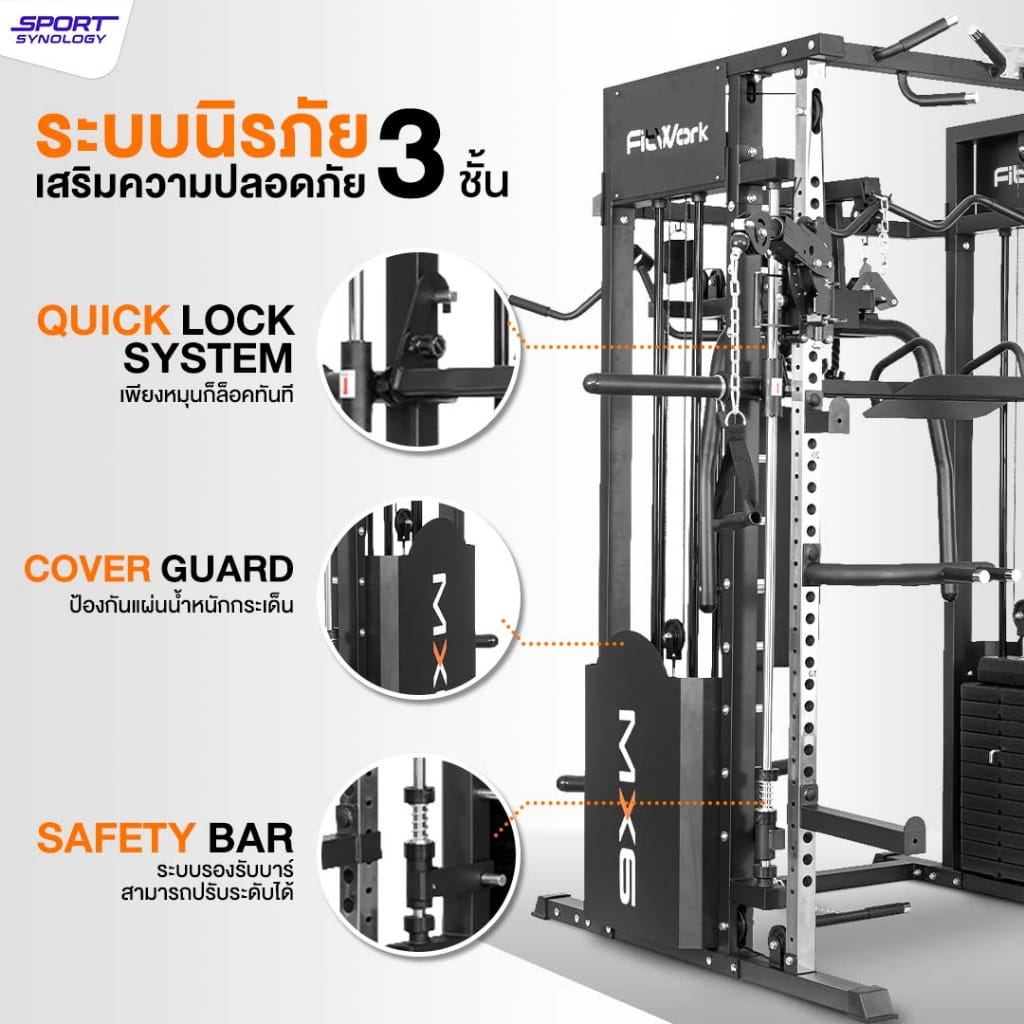 เครื่องสมิทแมชชีน SPORTSYNOLOGY MX6 โครงสร้างแข็งแรง มาพร้อมมือจับเคเบิ้ล FREE MOTION ปรับได้ 360°_2