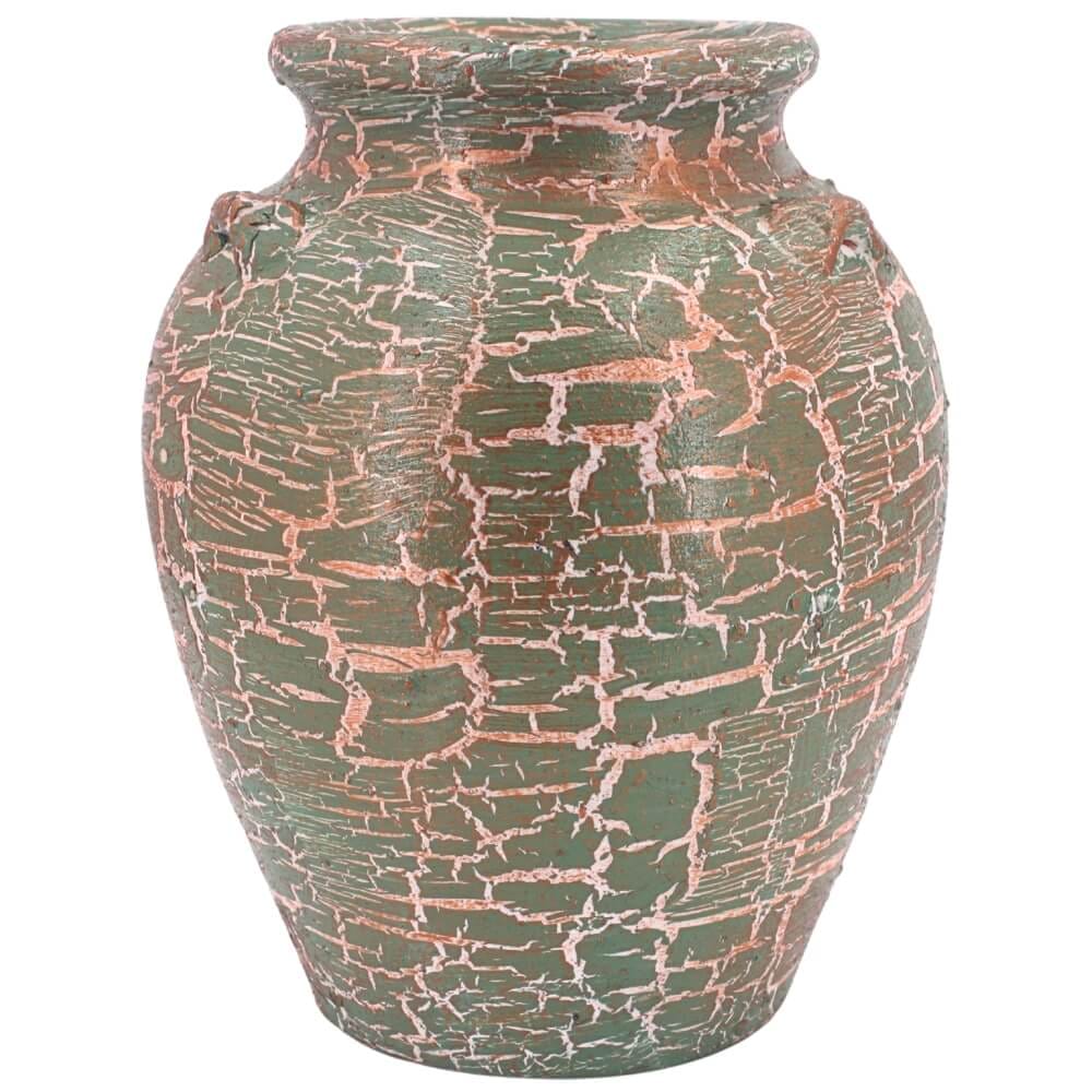 แจกันดินเผา KORAT SANGSUWAN POTTERY รุ่น THKSP001 ตกแต่งลายแตกวินเทจ 11 นิ้ว สีเขียว