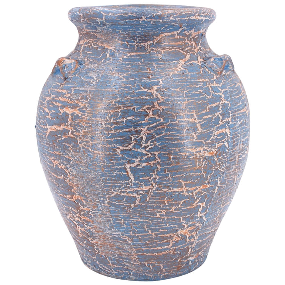 แจกันดินเผา KORAT SANGSUWAN POTTERY รุ่น THKSP002 ตกแต่งลายแตกวินเทจ 11 นิ้ว สีฟ้า_0