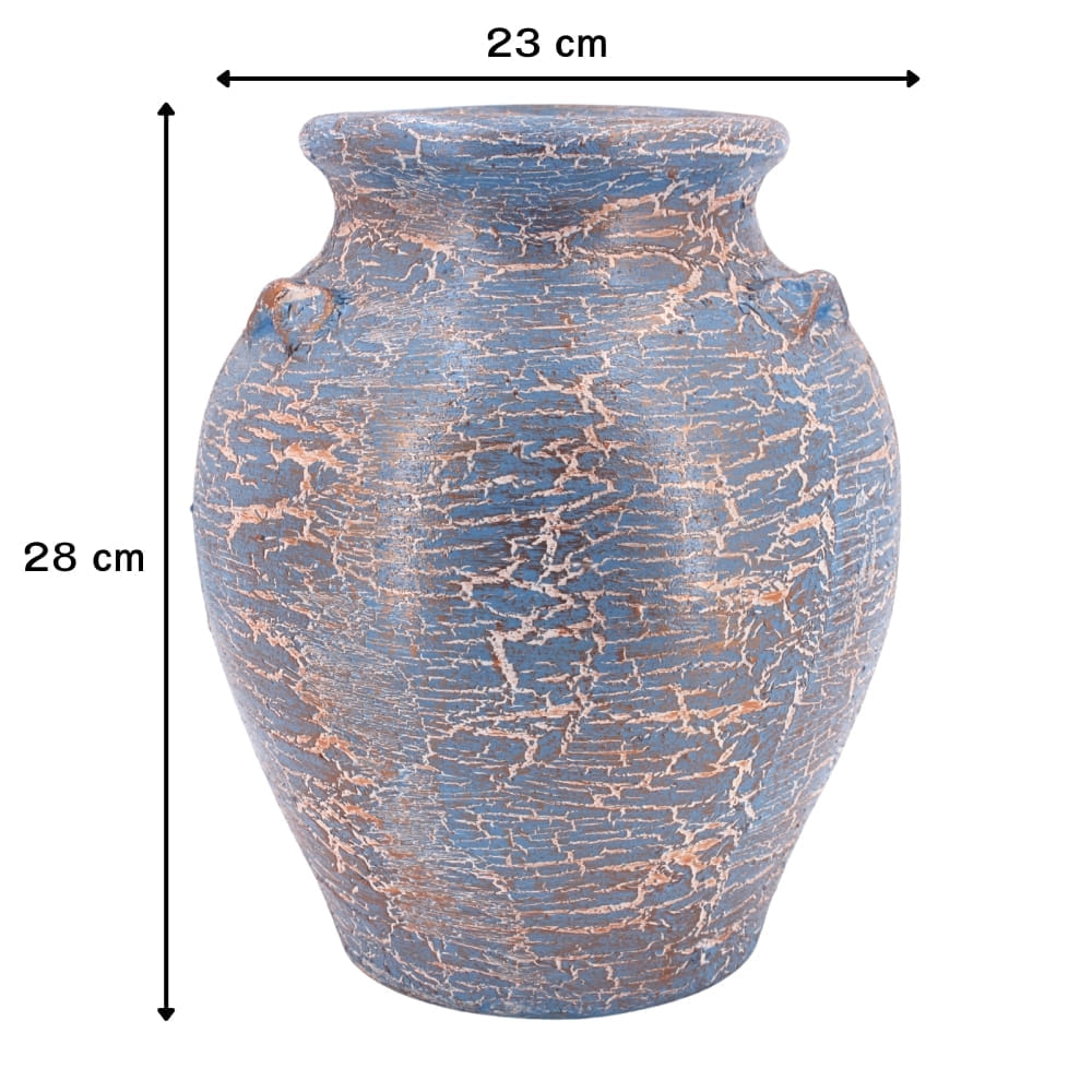 แจกันดินเผา KORAT SANGSUWAN POTTERY รุ่น THKSP002 ตกแต่งลายแตกวินเทจ 11 นิ้ว สีฟ้า