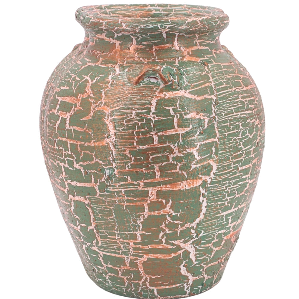 แจกันดินเผา KORAT SANGSUWAN POTTERY รุ่น THKSP001 ตกแต่งลายแตกวินเทจ 11 นิ้ว สีเขียว