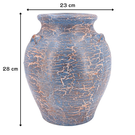 แจกันดินเผา KORAT SANGSUWAN POTTERY รุ่น THKSP002 ตกแต่งลายแตกวินเทจ 11 นิ้ว สีฟ้า_1