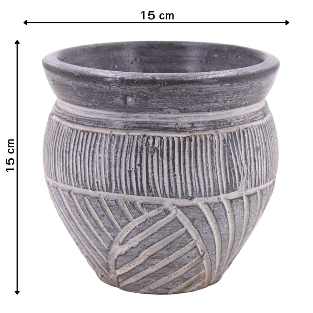 ชุดกระถางดินเผา เซ็ต 3ใบ KORAT SANGSUWAN POTTERY ตกแต่งลวดลายธรรมชาติ 10 นิ้ว สีเทา_3