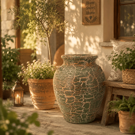 แจกันดินเผา KORAT SANGSUWAN POTTERY รุ่น THKSP001 ตกแต่งลายแตกวินเทจ 11 นิ้ว สีเขียว_5