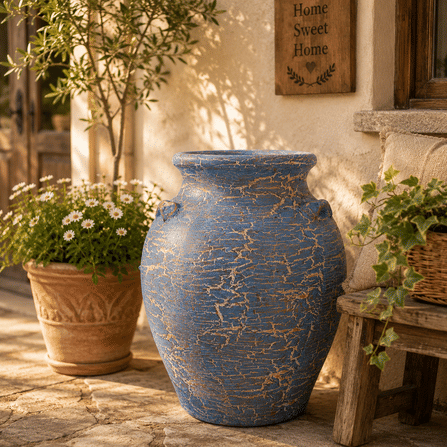แจกันดินเผา KORAT SANGSUWAN POTTERY รุ่น THKSP002 ตกแต่งลายแตกวินเทจ 11 นิ้ว สีฟ้า_5