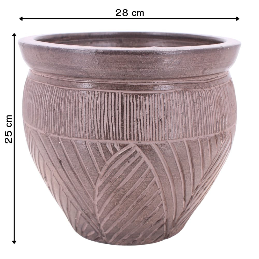 ชุดกระถางดินเผา เซ็ต 3ใบ KORAT SANGSUWAN POTTERY รุ่น THKSP028 ตกแต่งลวดลายธรรมชาติ 10 นิ้ว สีน้ำตาล_1