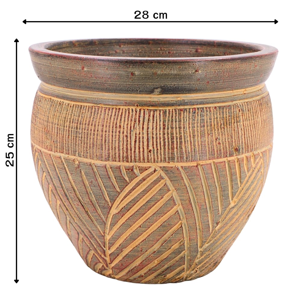 ชุดกระถางดินเผา เซ็ต 3ใบ KORAT SANGSUWAN POTTERY รุ่น THKSP030 ตกแต่งลวดลายธรรมชาติ 10 นิ้ว สีน้ำตาล_1