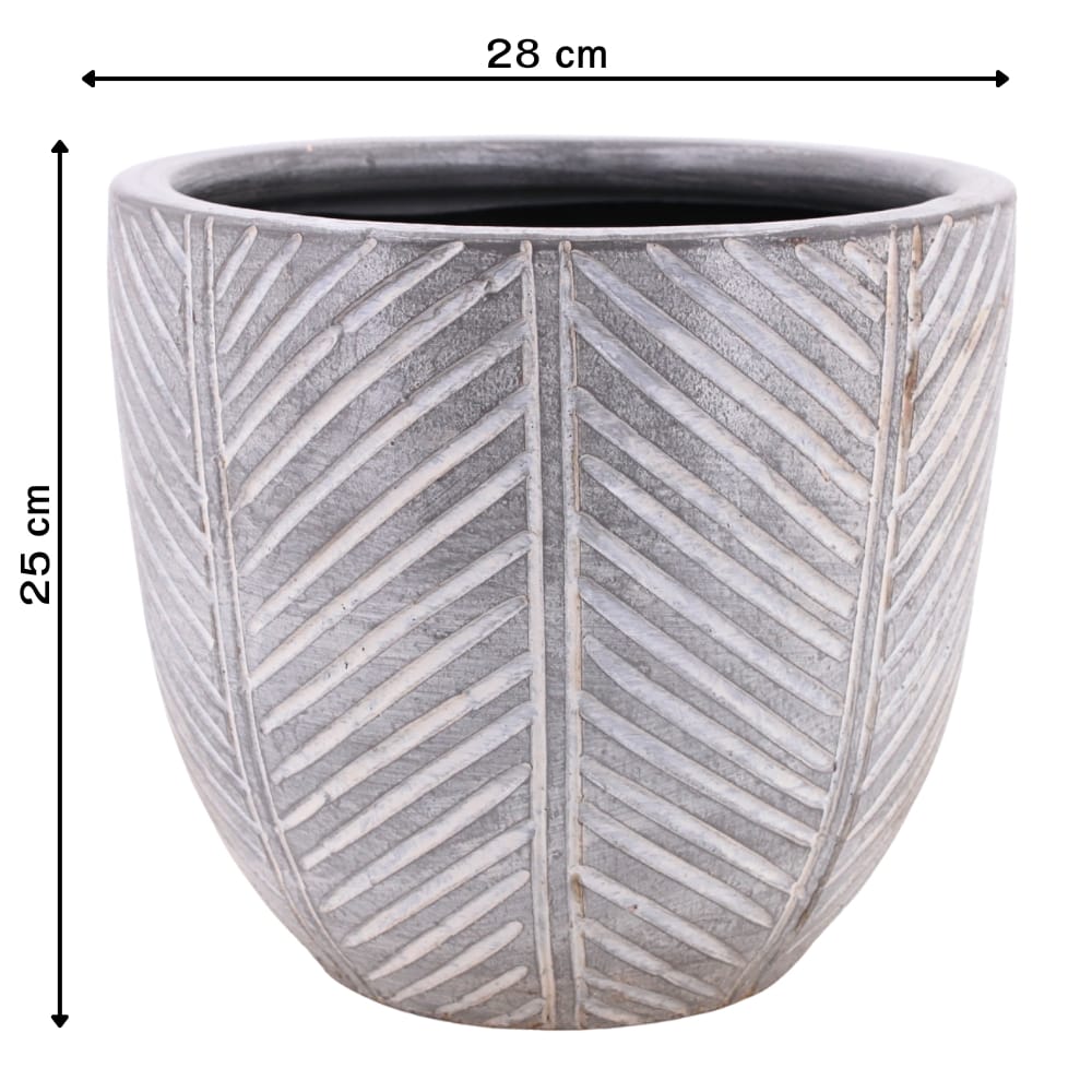 ชุดกระถางดินเผา เซ็ต 3ใบ KORAT SANGSUWAN POTTERY รุ่น THKSP031 ตกแต่งลวดลายธรรมชาติ 10 นิ้ว สีเทา_1