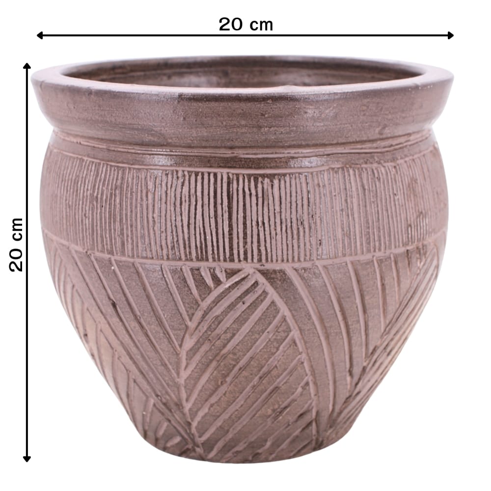 ชุดกระถางดินเผา เซ็ต 3ใบ KORAT SANGSUWAN POTTERY รุ่น THKSP028 ตกแต่งลวดลายธรรมชาติ 10 นิ้ว สีน้ำตาล_2