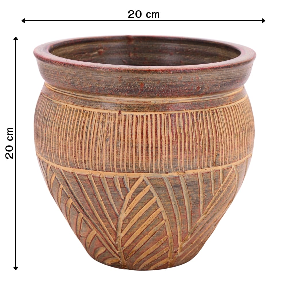 ชุดกระถางดินเผา เซ็ต 3ใบ KORAT SANGSUWAN POTTERY รุ่น THKSP030 ตกแต่งลวดลายธรรมชาติ 10 นิ้ว สีน้ำตาล_2