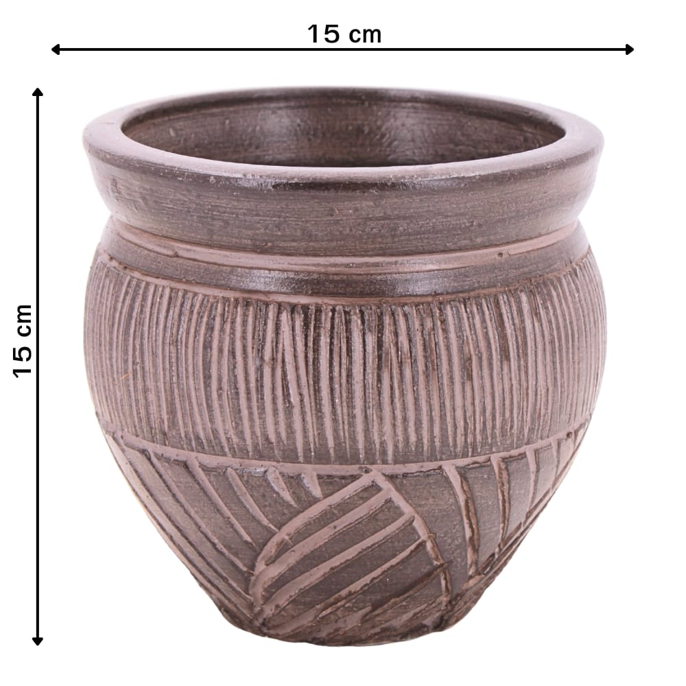 ชุดกระถางดินเผา เซ็ต 3ใบ KORAT SANGSUWAN POTTERY รุ่น THKSP028 ตกแต่งลวดลายธรรมชาติ 10 นิ้ว สีน้ำตาล_3
