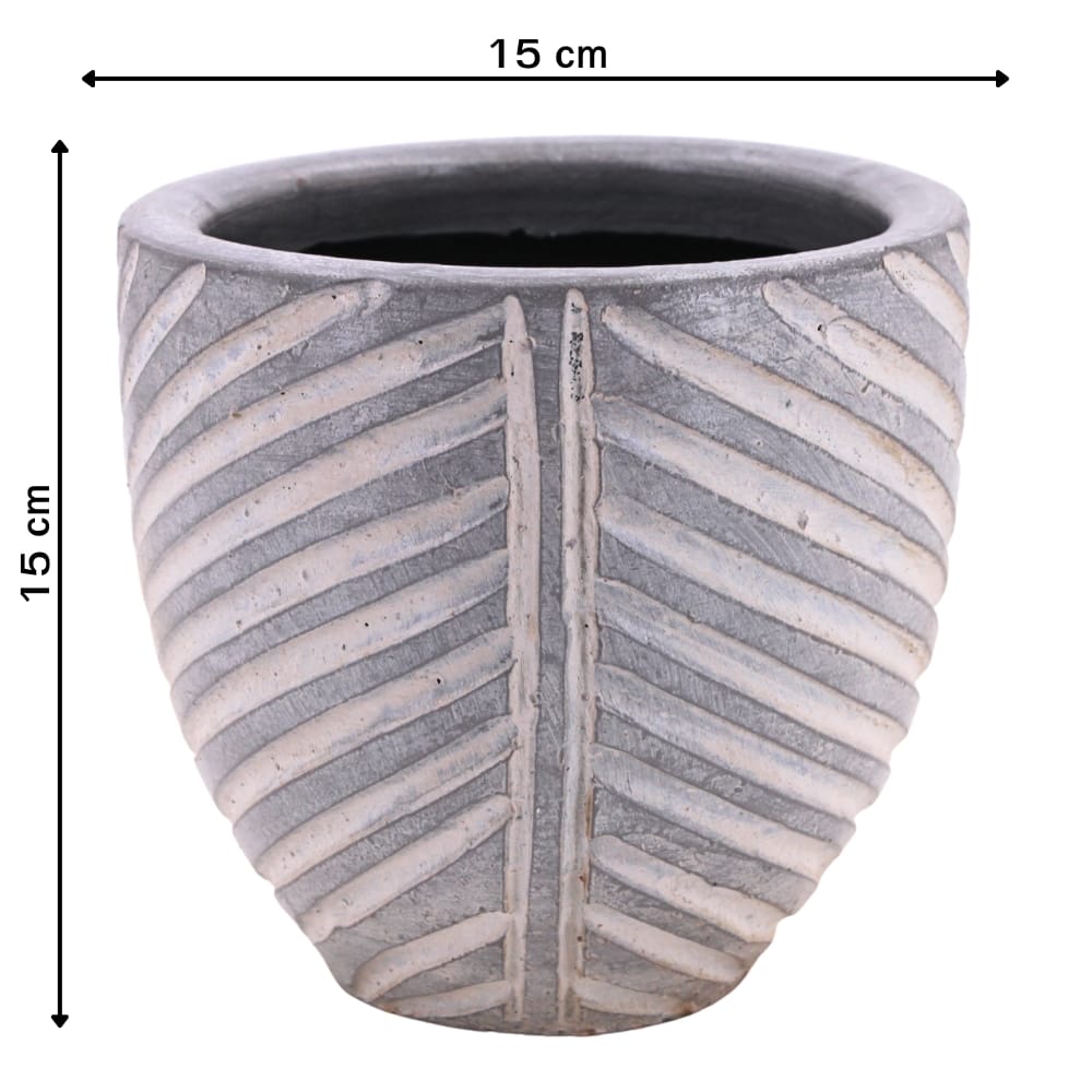 ชุดกระถางดินเผา เซ็ต 3ใบ KORAT SANGSUWAN POTTERY รุ่น THKSP031 ตกแต่งลวดลายธรรมชาติ 10 นิ้ว สีเทา_3