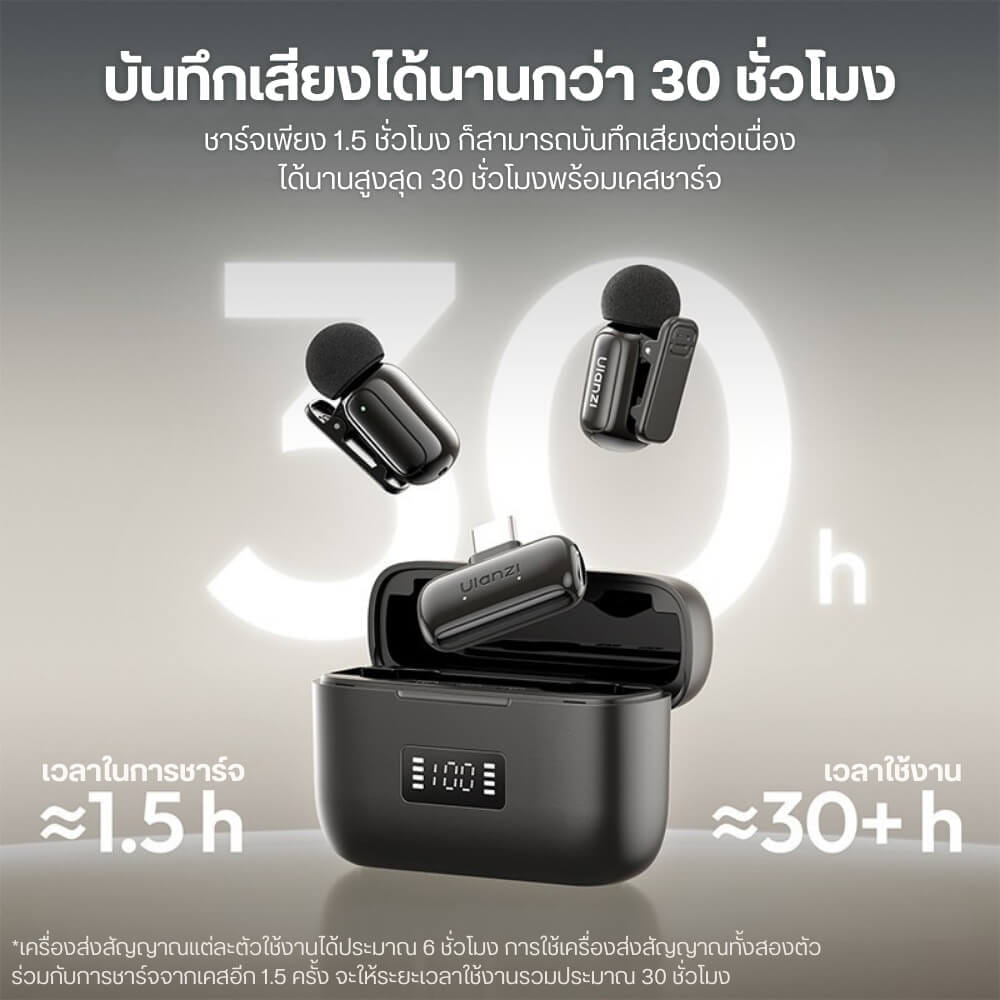 ไมโครโฟนไร้สาย ULANZI A200 ขนาดพกพา สีดำ