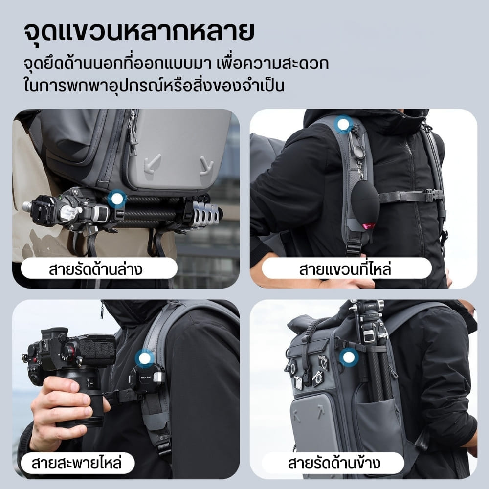 กระเป๋ากล้อง กระเป๋าสะพายหลัง ULANZI BP04 สีเทา 27L มี U-TAG ในตัว รองรับกล้อง DSLR เลนส์