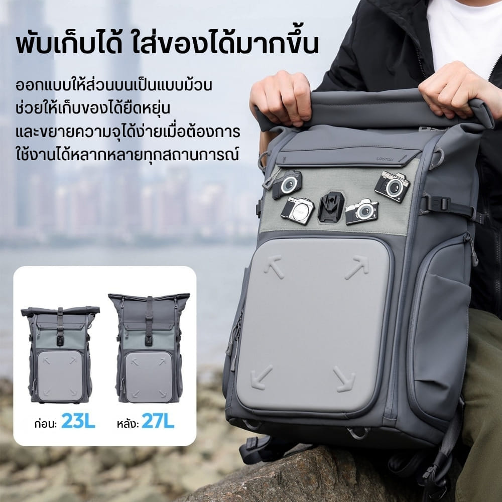 กระเป๋ากล้อง กระเป๋าสะพายหลัง ULANZI BP04 สีเทา 27L มี U-TAG ในตัว รองรับกล้อง DSLR เลนส์