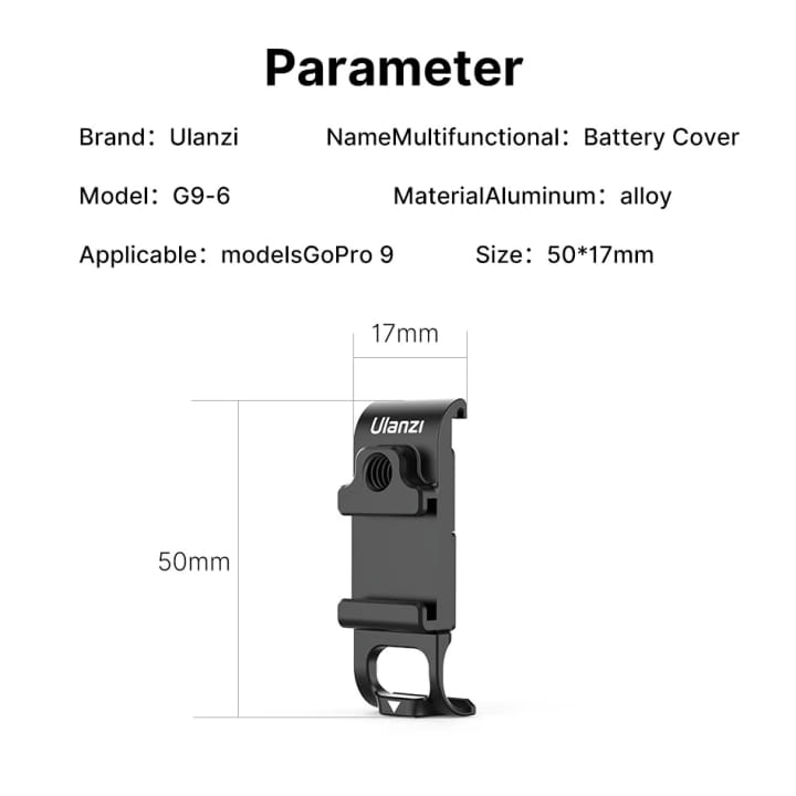 ฝาปิดแบตเตอรี่ ULANZI G9-6 BATTERY DOOR สำหรับ GOPRO HERO 12 / 11 / 10 / 9 พร้อม COLD SHOE เกลียว 1/4 นิ้ว และช่อง USB-C_6