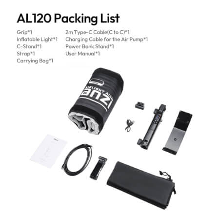 ไฟ LED แบบเป่าลม ULANZI AL120 กำลังไฟ 136W ขนาดพกพา สีดำ ไฟเซลฟี่ ไฟถ่ายภาพ ไฟถ่ายสินค้า_10