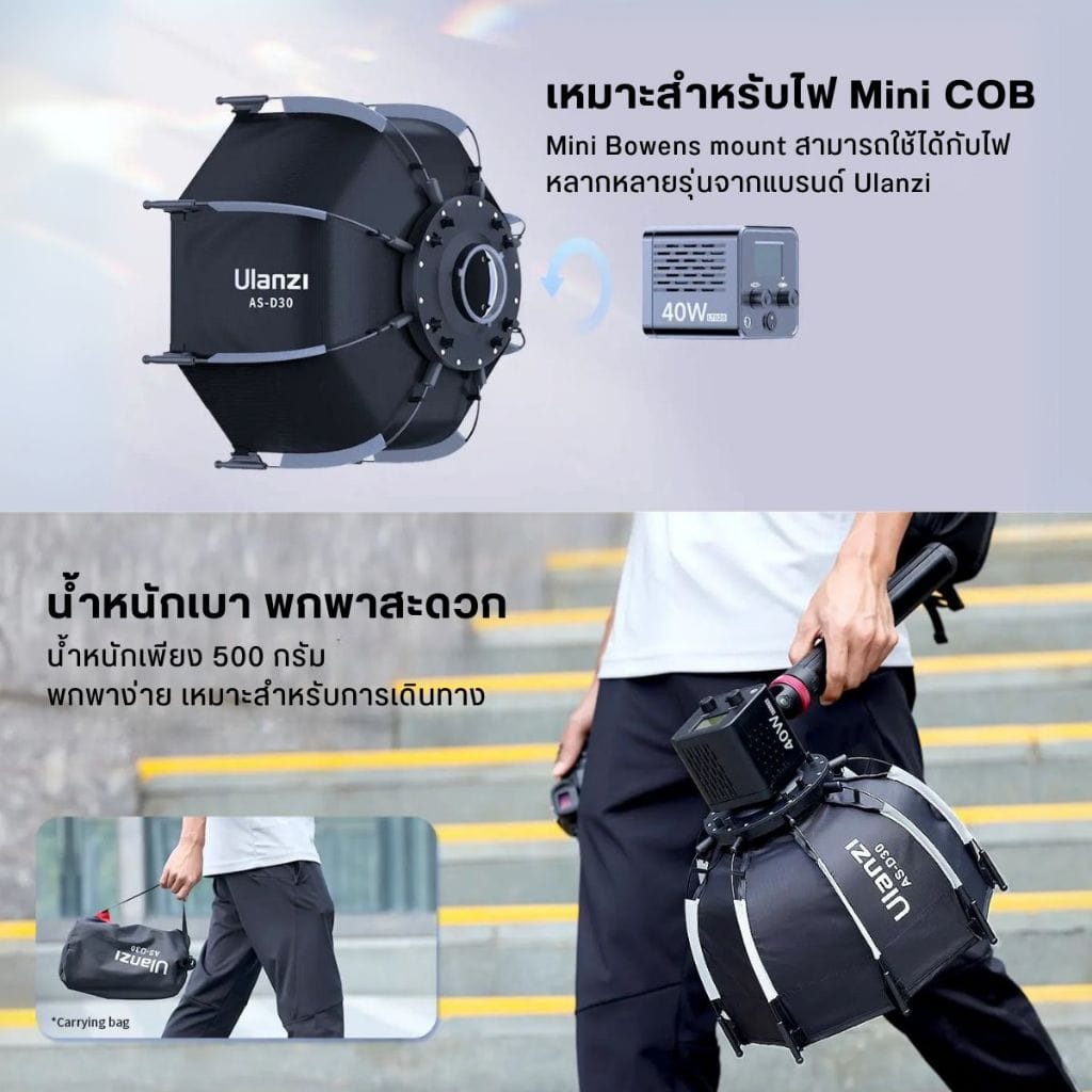 ซอฟต์บ็อกซ์ 8 เหลี่ยม ULANZI AS-D30 กรองแสง 30 ซม. MINI BOWEN MOUNT ถ่ายภาพ วิดีโอ ให้แสงนุ่ม_2