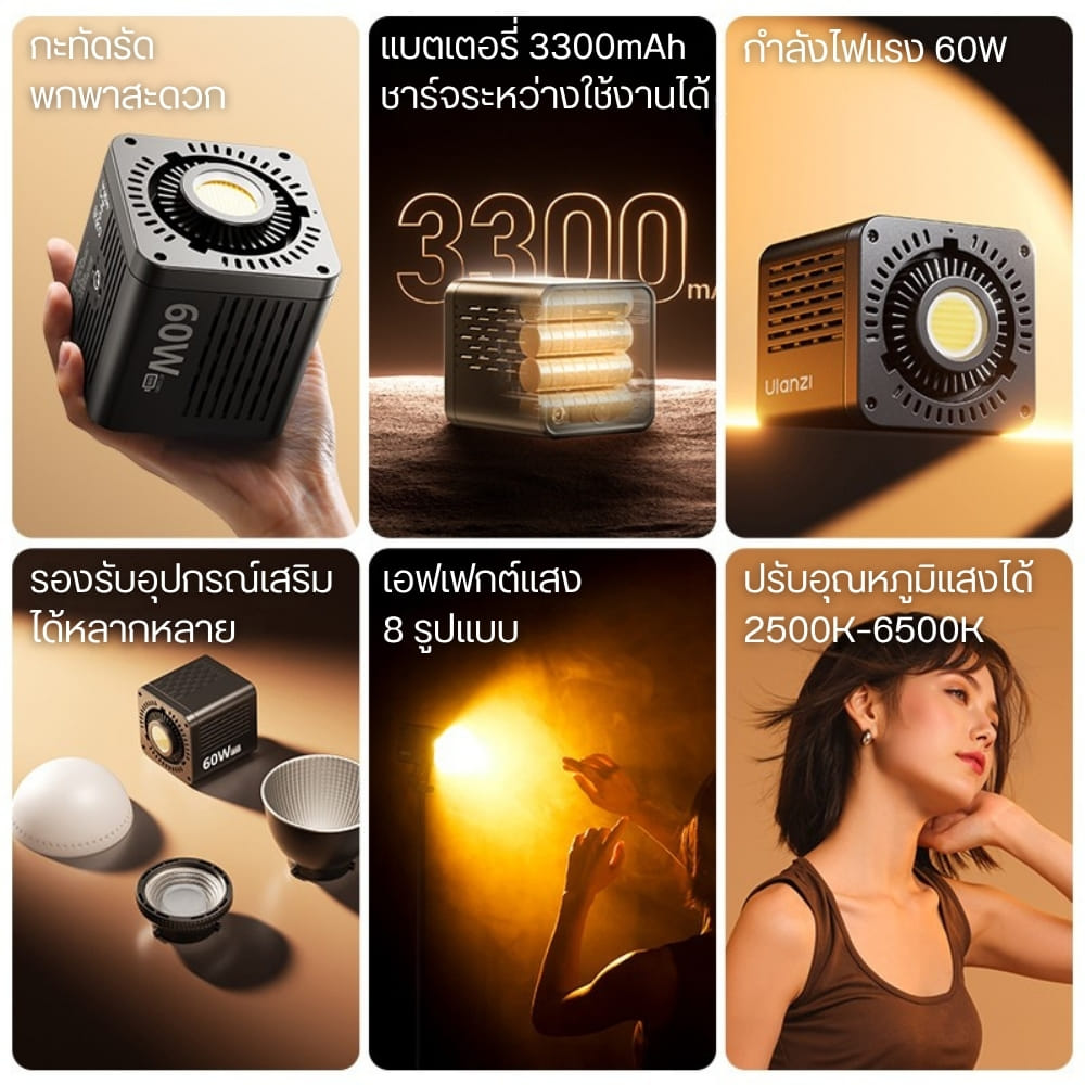 ไฟถ่ายวิดีโอ ULANZI C60 BI 60W BI-COLOR MINI COB LED LIGHT ไฟสตูดิโอ ไฟไลฟ์สด_2