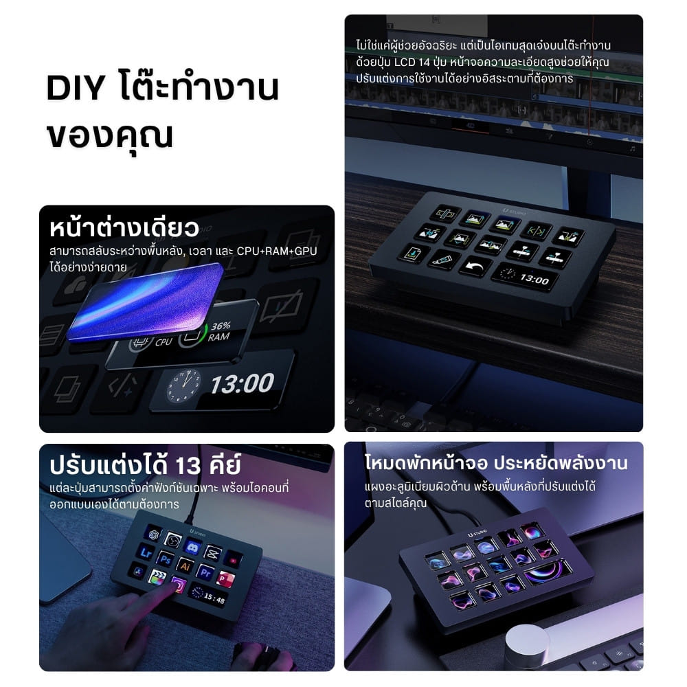 ฮับควบคุม ULANZI D200H แบบ 7IN1 พร้อม LCD KEYS 14 ปุ่ม 100W PD FAST CHARGE ขนาดพกพา สีดำ_5