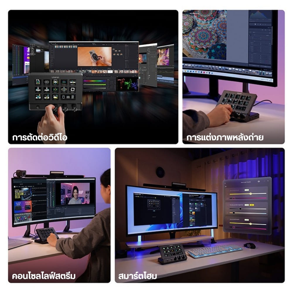 คอนโทรลเลอร์ครีเอเตอร์ ULANZI D200X 14 ปุ่ม LCD + 3 ENCODER KNOBS + 8-IN-1 DOCK HDMI 4K สำหรับตัดต่อ ไลฟ์สด