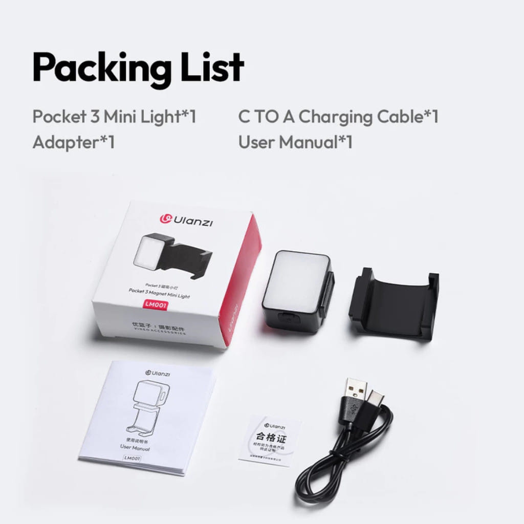 ไฟมินิ LED พกพา ULANZI LM001 สำหรับ DJI OSMO POCKET 4 /3 ไฟเซลฟี่ พร้อมอะแดปเตอร์ ระบบแม่เหล็ก กันน้ำ IPX4_9