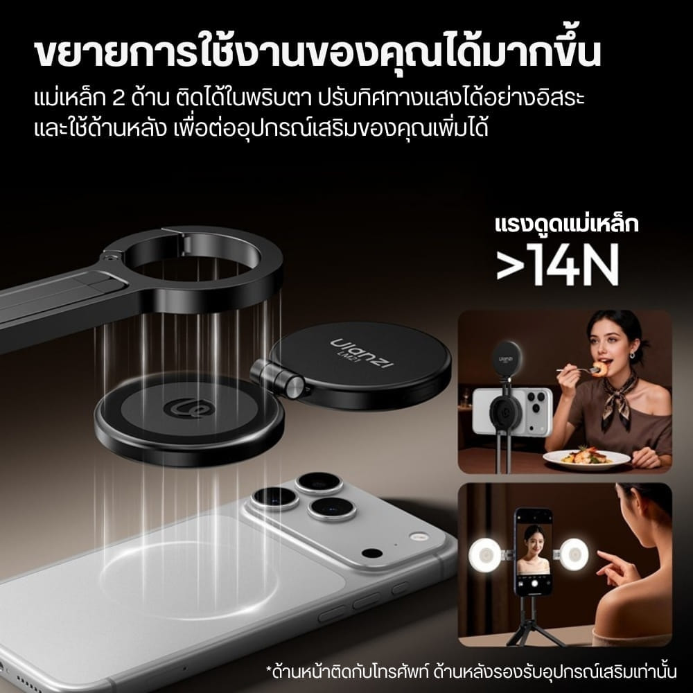 ไฟเซลฟี่พกพา ULANZI LM21 FILL LIGHT ไฟถ่ายภาพ แม่เหล็ก ปรับสีได้ 3 ระดับ ขาตั้งในตัว ถ่ายวิดีโอ VLOG สีดำ