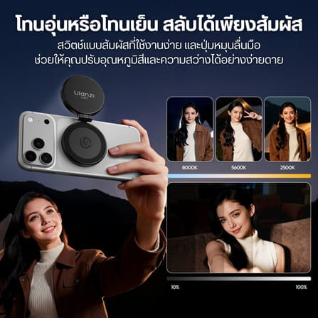 ไฟเซลฟี่พกพา ULANZI LM21 FILL LIGHT ไฟถ่ายภาพ แม่เหล็ก ปรับสีได้ 3 ระดับ ขาตั้งในตัว ถ่ายวิดีโอ VLOG สีดำ_2
