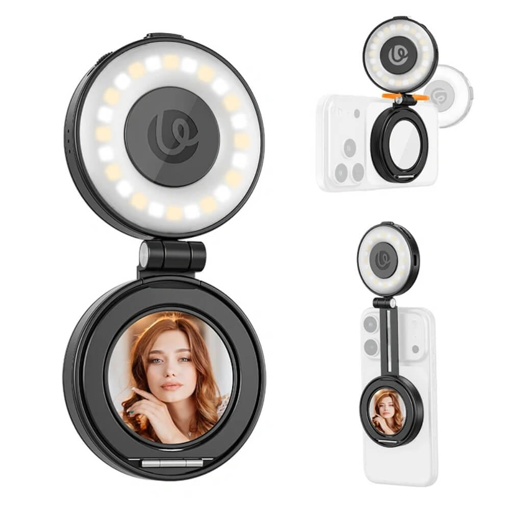 ไฟ LED อเนกประสงค์ ULANZI LM23 ขนาดพกพา สีดำ ไฟเซลฟี่สำหรับมือถือ MAGSEFE กระจกเซลฟี่ในตัว