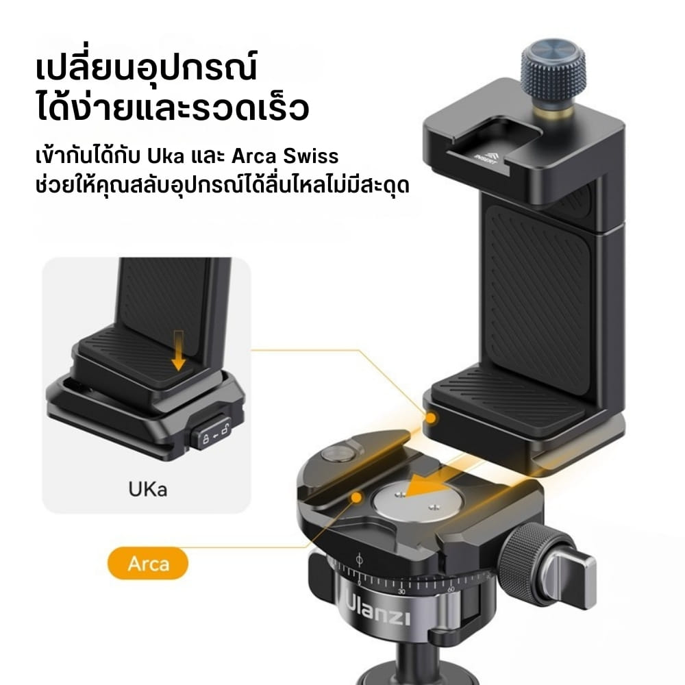 หัวจับมือถือ ULANZI MA33 ระบบ ARCA SWISS ขนาดพกพา สีดำ_2