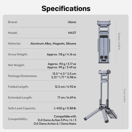 ขาตั้งมินิแม่เหล็ก ULANZI MA37 QUICK RELEASE 4 โหมด พับเก็บ 12.5CM รับน้ำหนัก 400G สำหรับ ACTION 6 / OSMO NANO_8